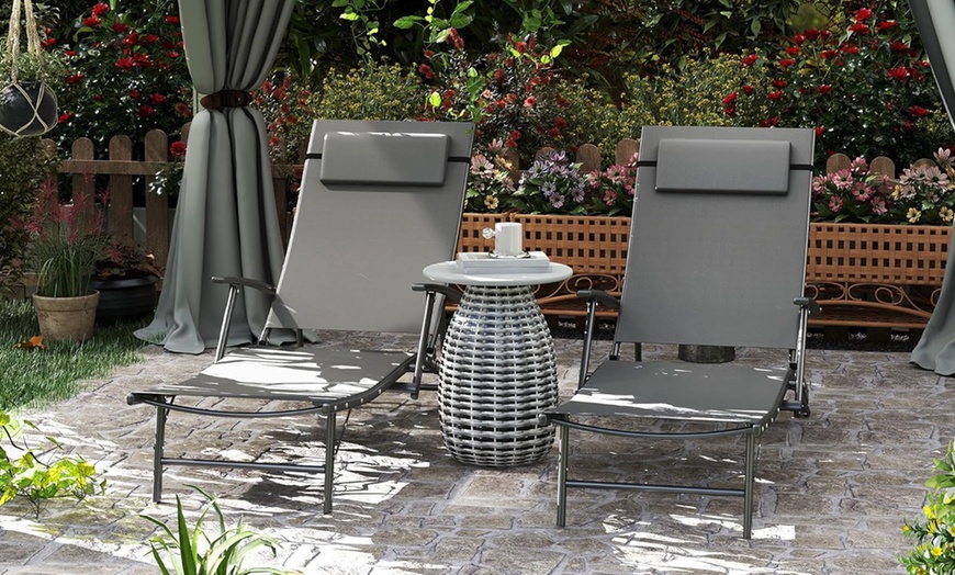 Image 3: Outsunny Set of Two Adjustable Back Sun Loungers 