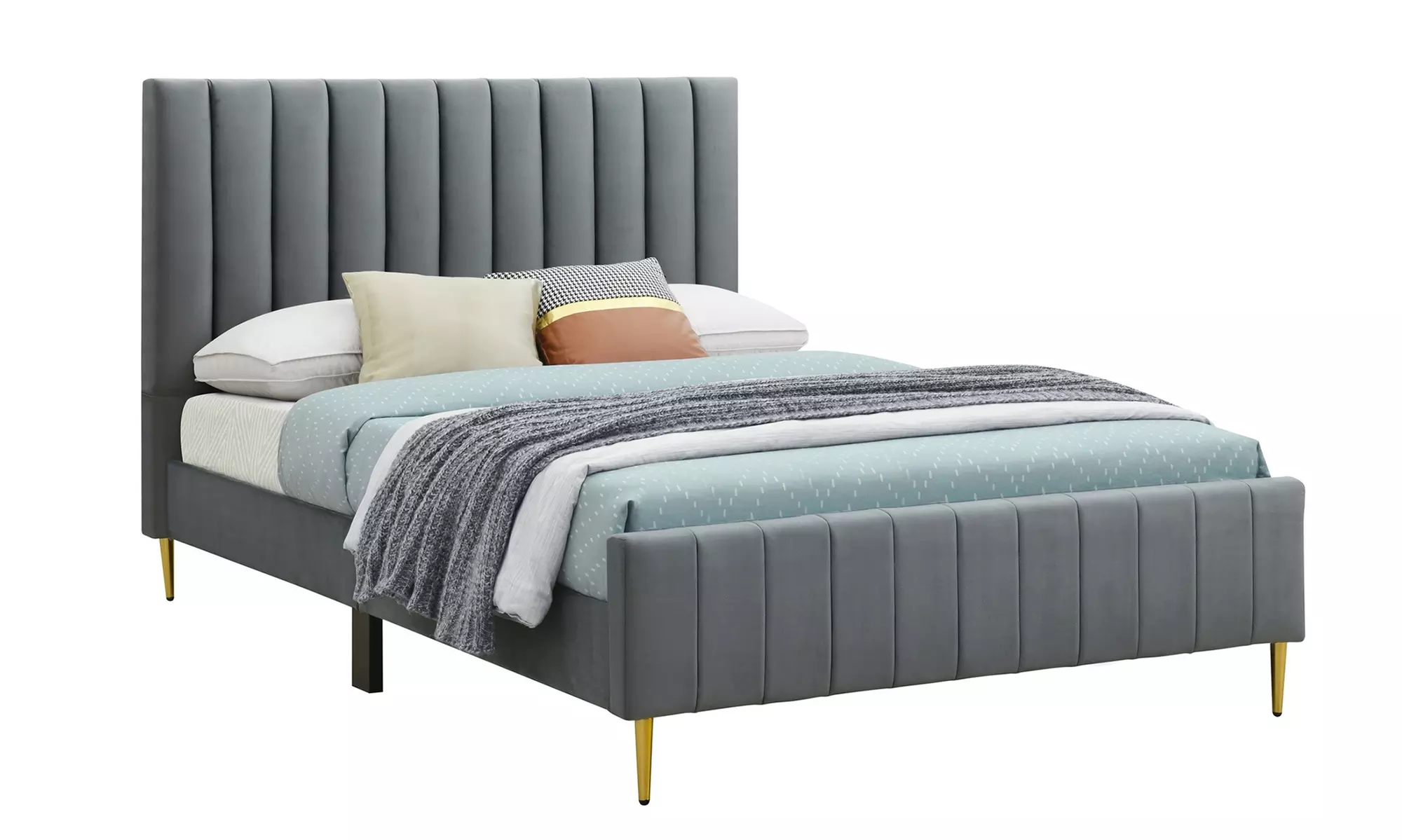 Elton Contemporary Grey Upholstered Bed Frame with Optional Mattress