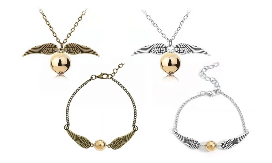 Image 2: Snitch Inspired Necklace and Bracelet Set