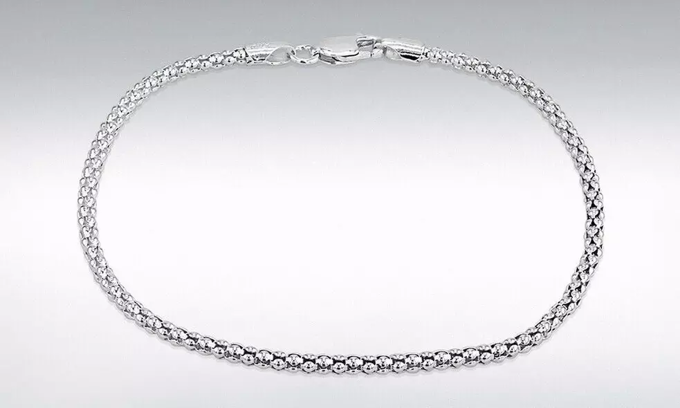 Italian Made Sterling Silver 9 or 10 Inch Popcorn Anklet - Second Medium