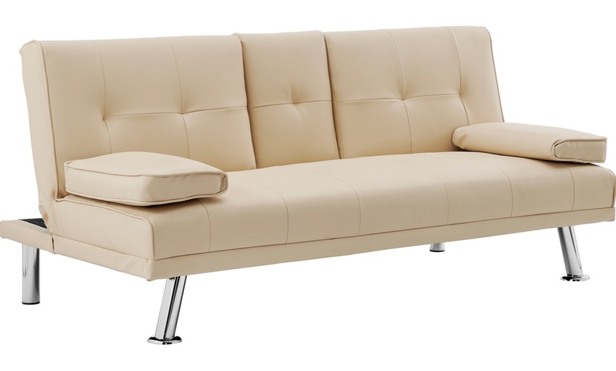 Image 4: Three Seater Sofa Bed with Cup Holders