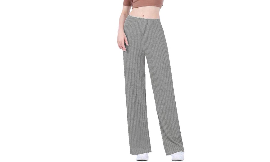 Image 14: Wide Leg Rib Knit Casual Bottoms
