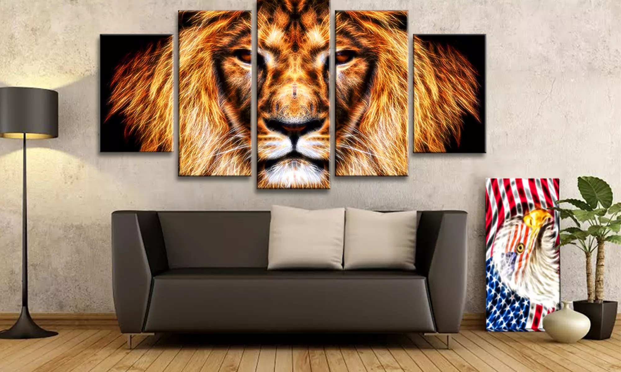 60"x32" Five-Panel Animal Art Prints on Gallery-Wrapped Canvas - Primary Image