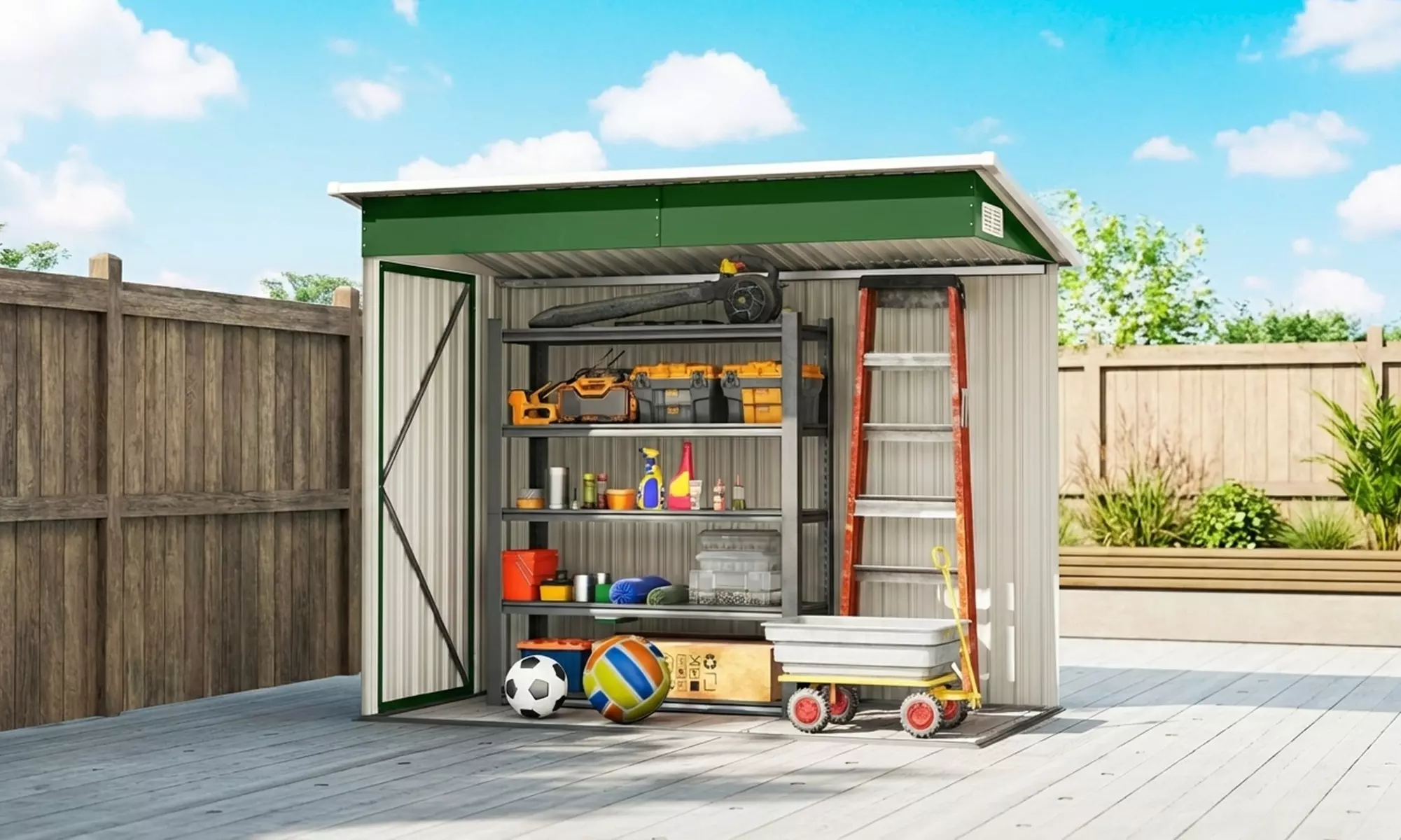 Outsunny Galvanised Steel Garden Storage Shed with Double & Side Doors