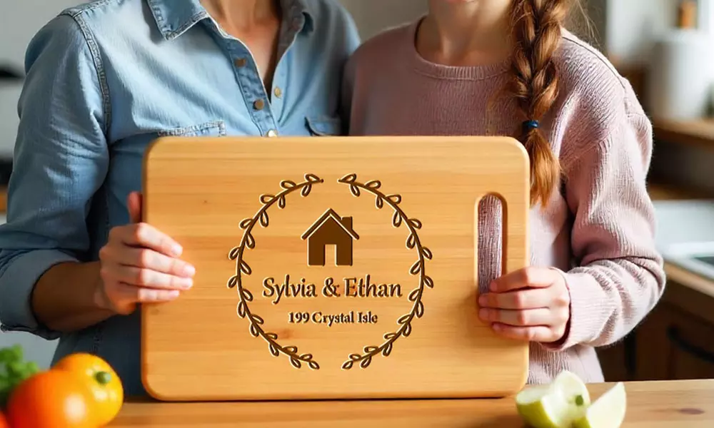 Schneidebrett mit 3 Geburtsblumen und Namen von Justyling