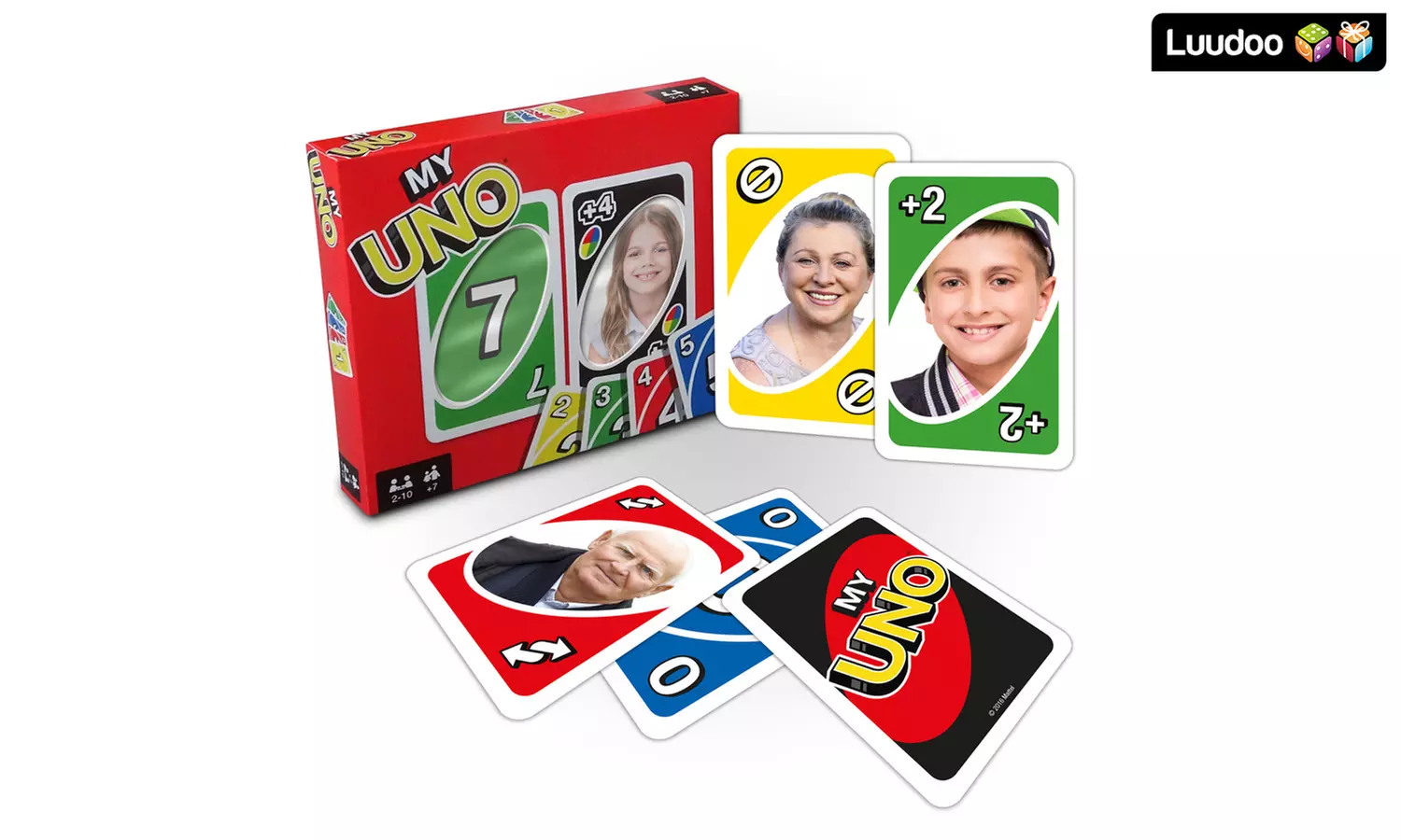 UNO-Kartenspiel mit personalisierbaren Sonderkarten und Verpackung mit Sichtfenster von Luudoo (24% sparen*) - Second Medium