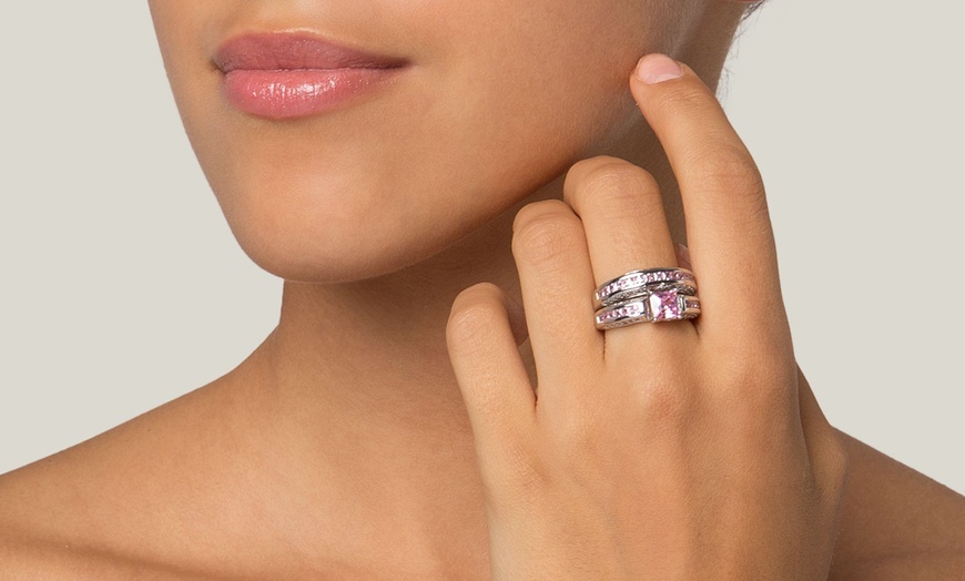 Image 7: Doppio anello veretta e solitario Destiny con zircone blu zaffiro