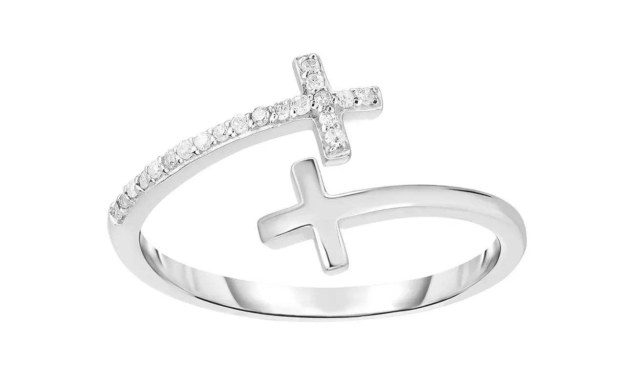18K Gold Endless Crystal Cross Band With Crystals By Swarovski