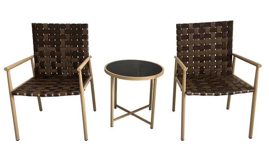 Image 2: 3-Piece Patio Rattan Effect Wicker Bistro Set with Table 