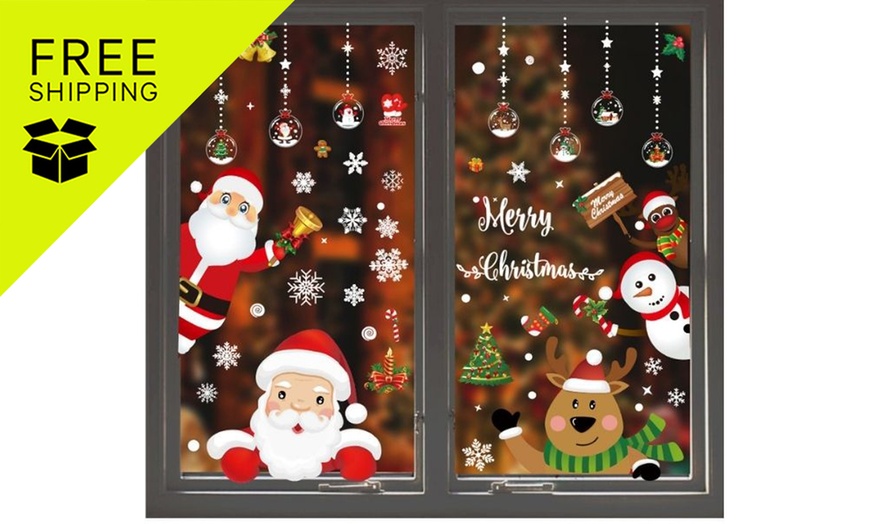 Image 1: Four or Eight Pieces Christmas Window Stickers - Style 1 or 2 