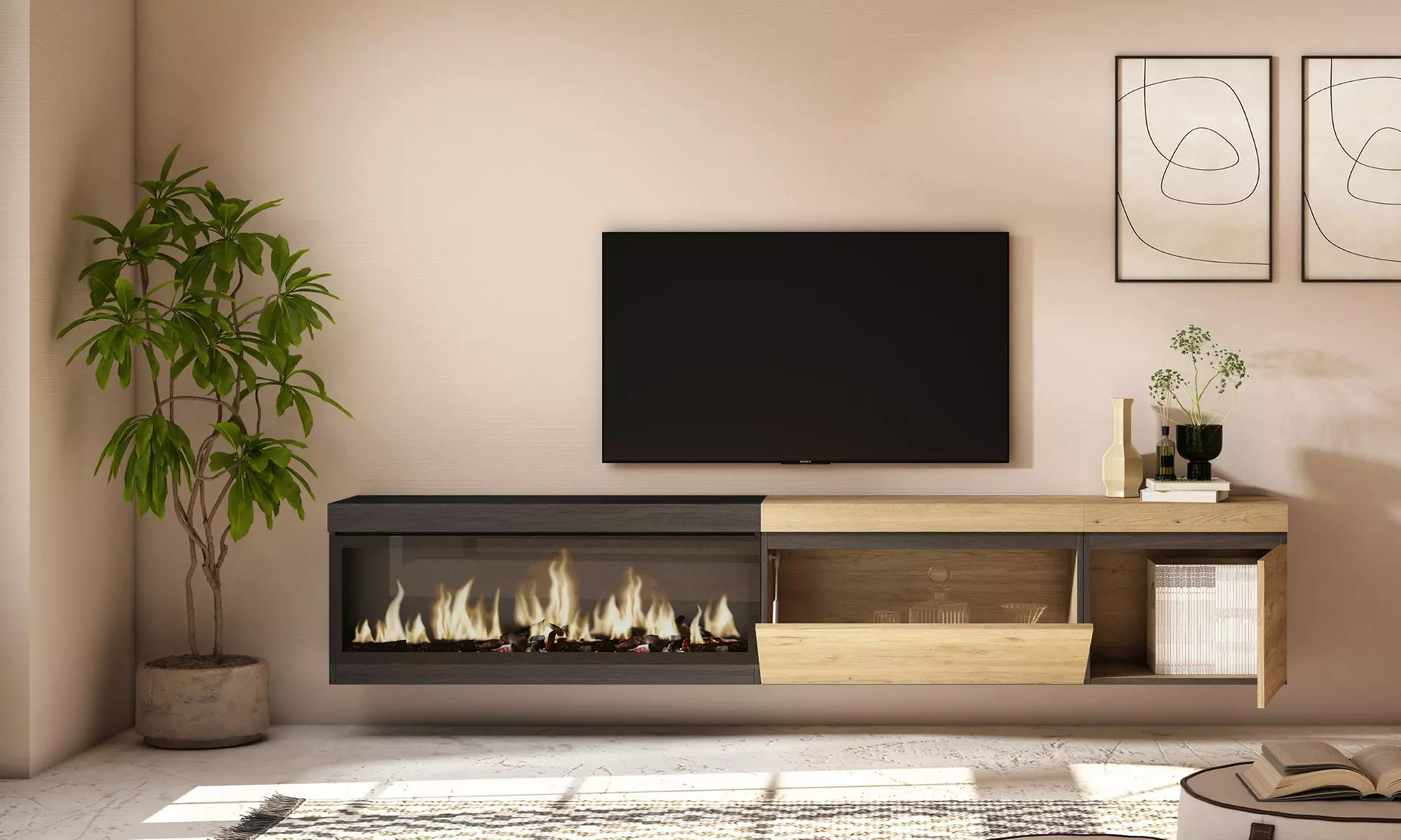 TV-Möbel opt. mit elektrischem Kamin