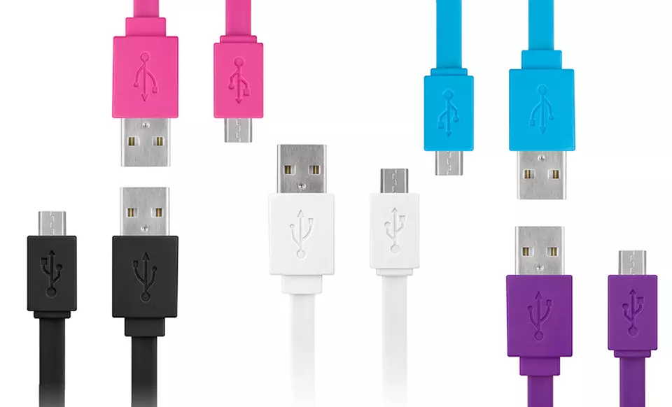 Merkury 4.5 Ft. Flat Micro USB Sync and Charge Cable in Black, Blue, Pink, Purple, or White. Free Returns.  - Primary Image