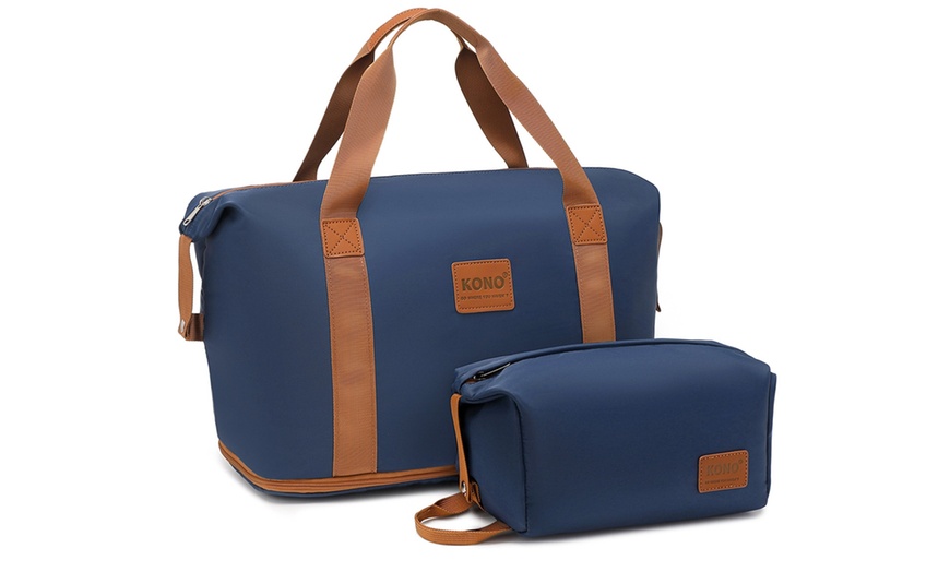 Image 11: Lot valise et sac de voyage marron bleu marine