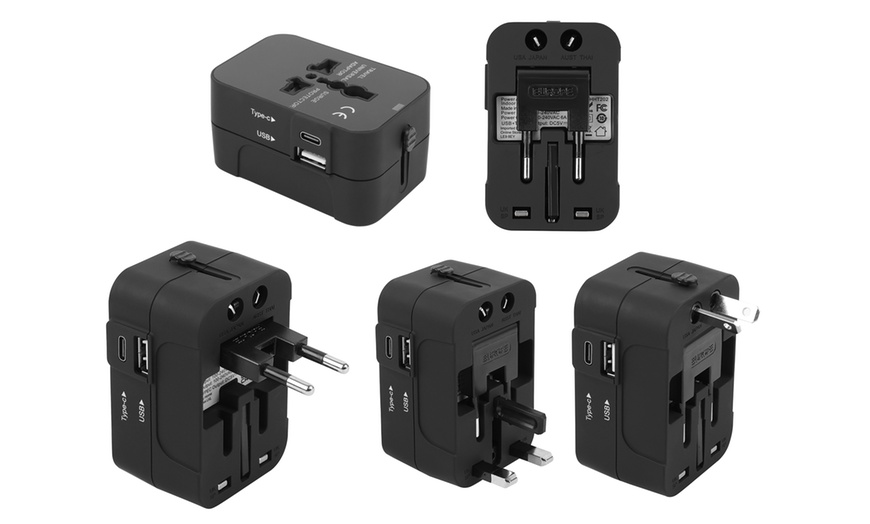 Image 1: Universal Travel Adapter with Dual USB Ports