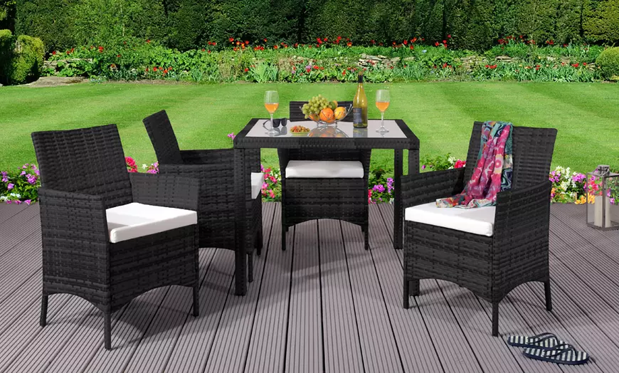 Image 3: Four Seater Square Rattan-Effect Dining Set
