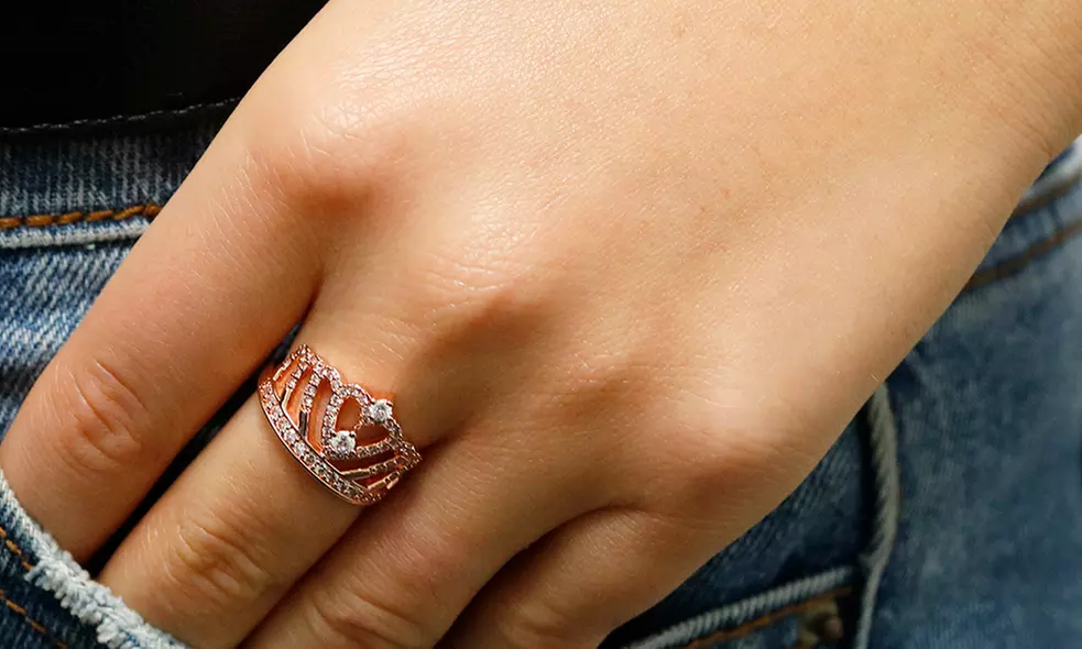 18K Rose Gold Plated Crystal Crown Tiara Eternity Band Ring