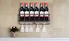 Wall Mounted Metal Wine Rack Wine Bottle Storage w/ Glass Holder Home Bar Decor