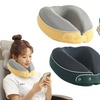Image 1: Memory Foam Travel Neck Pillow Set, Includes Mask and Earplugs