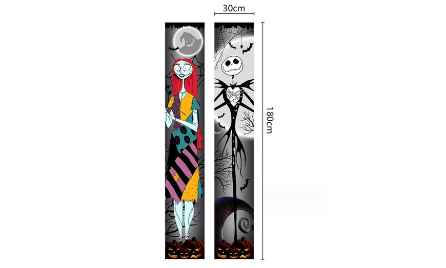 Image 3: Two-Pack of Halloween-Themed Jack and Sally-Design Porch Banners