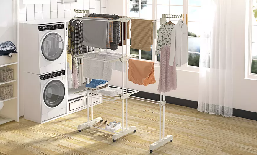 Image 2: Four-Tier Foldable Laundry Dryer Rack