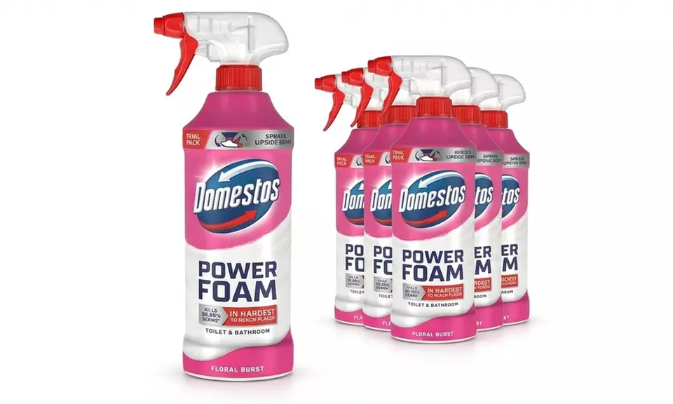 Six Packs of Domestos Power Foam Toilet & Bathroom Cleaner Spray 380ml