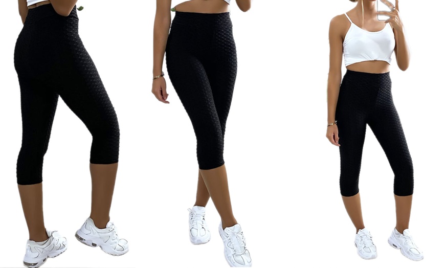 Image 2: Womens' High Waist Honeycomb Textured Leggings