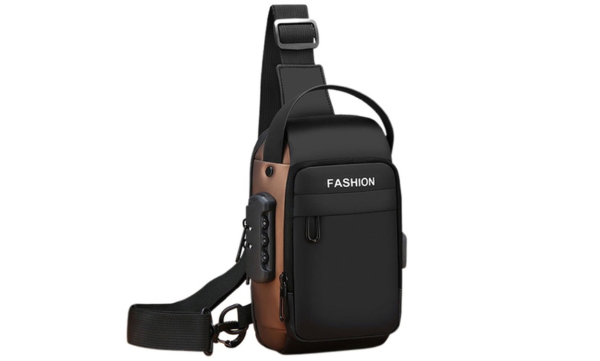 Image 4: Anti-theft Chest Shoulder Crossbody Sling Bag with USB Port