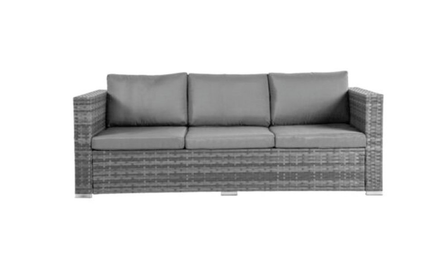 Image 2: Three-Piece Grey Rattan-Effect Garden Corner Sofa Set