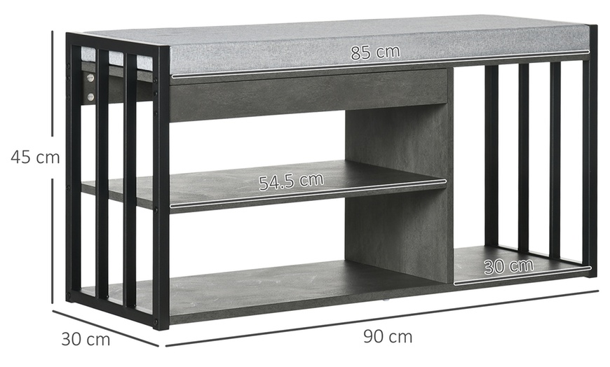 Image 15: HOMCOM Shoe Storage Bench with Padded Seat and Boot Shelf