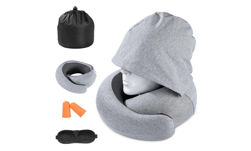 Image 2: Memory Foam Hooded Neck Pillow