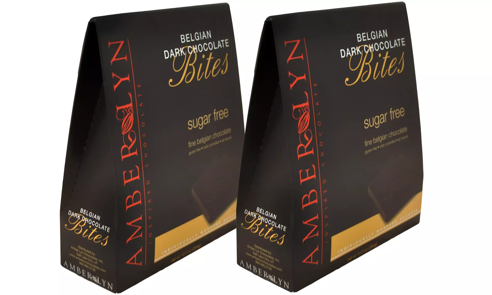 2-Pack of Amber Lyn Belgian Gluten- and Sugar-Free Milk or Dark Chocolate Bites; 10 Oz. Per Box  - Primary Image