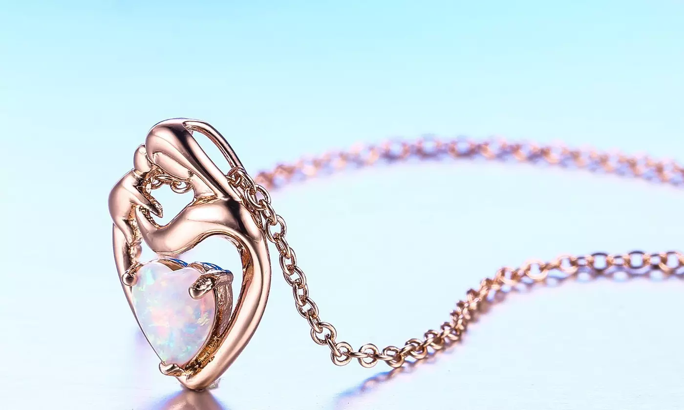 Mother And Child White Opal Pendant Necklace