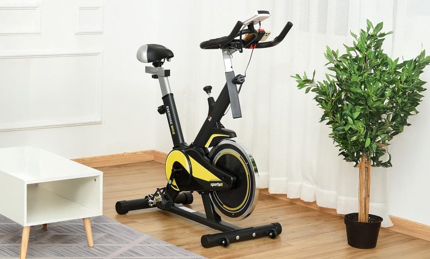 Image 2: HomCom Indoor Exercise Bike for Spin Classes or Low Impact Exercise