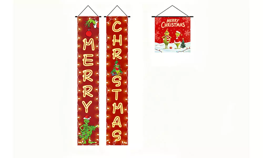Grinch-inspired Christmas Hanging Door Banner and Flag Set