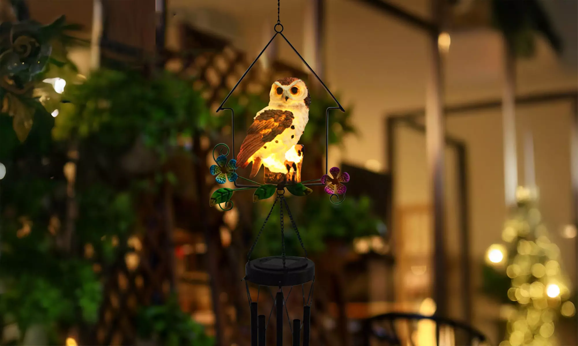 Solar Wind Chimes Outdoor Garden Waterproof Metal LED Hanging Chime Decor
