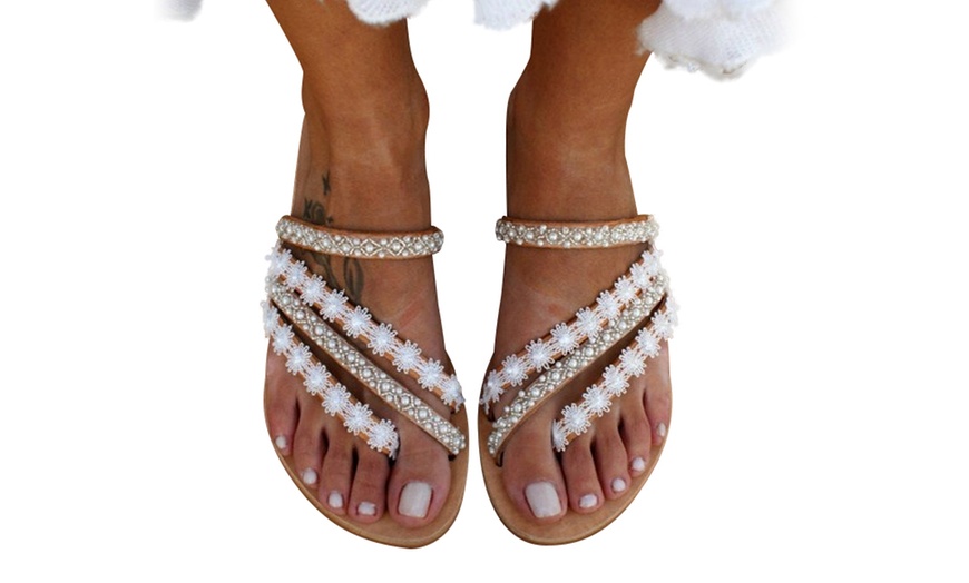 Image 1: Women's Flat Embellished Sandals