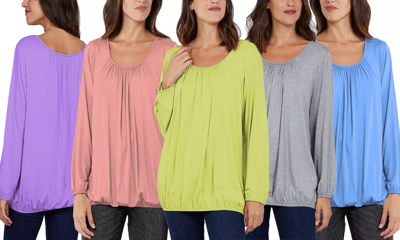 Ladies Baggy Fit Ruched Neck Long Sleeve Top