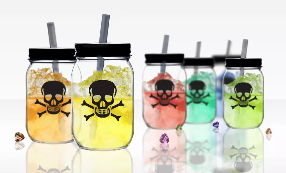 Set of Glass Mason Jars with Skull-and-Crossbones Design. Free Returns. - Primary Image