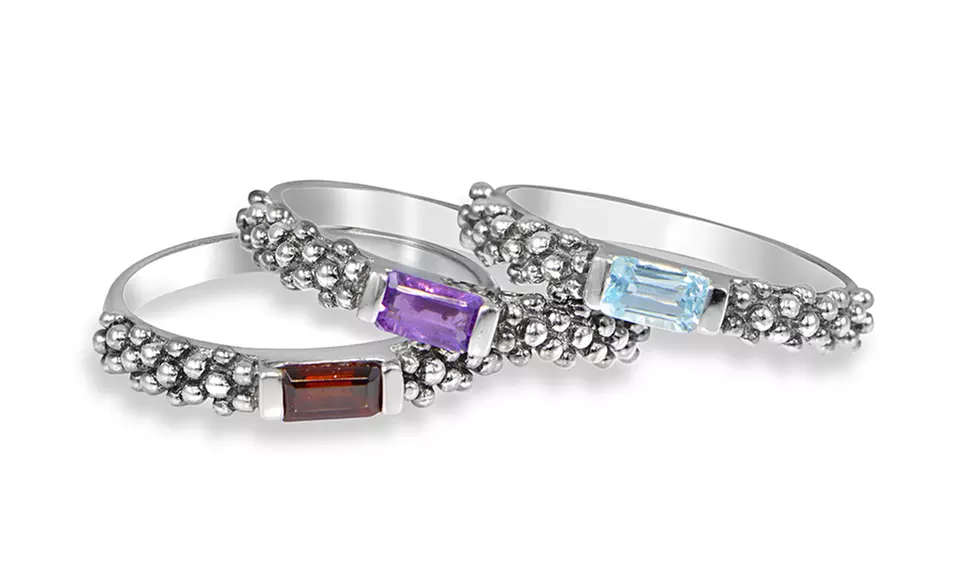0.90 CTTW Multi Gemstone Stackable Ring Set in Sterling Silver - Primary Image