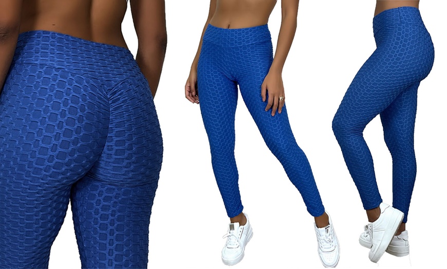 Image 8: Ruched Back Push Up Honeycomb Textured Leggings