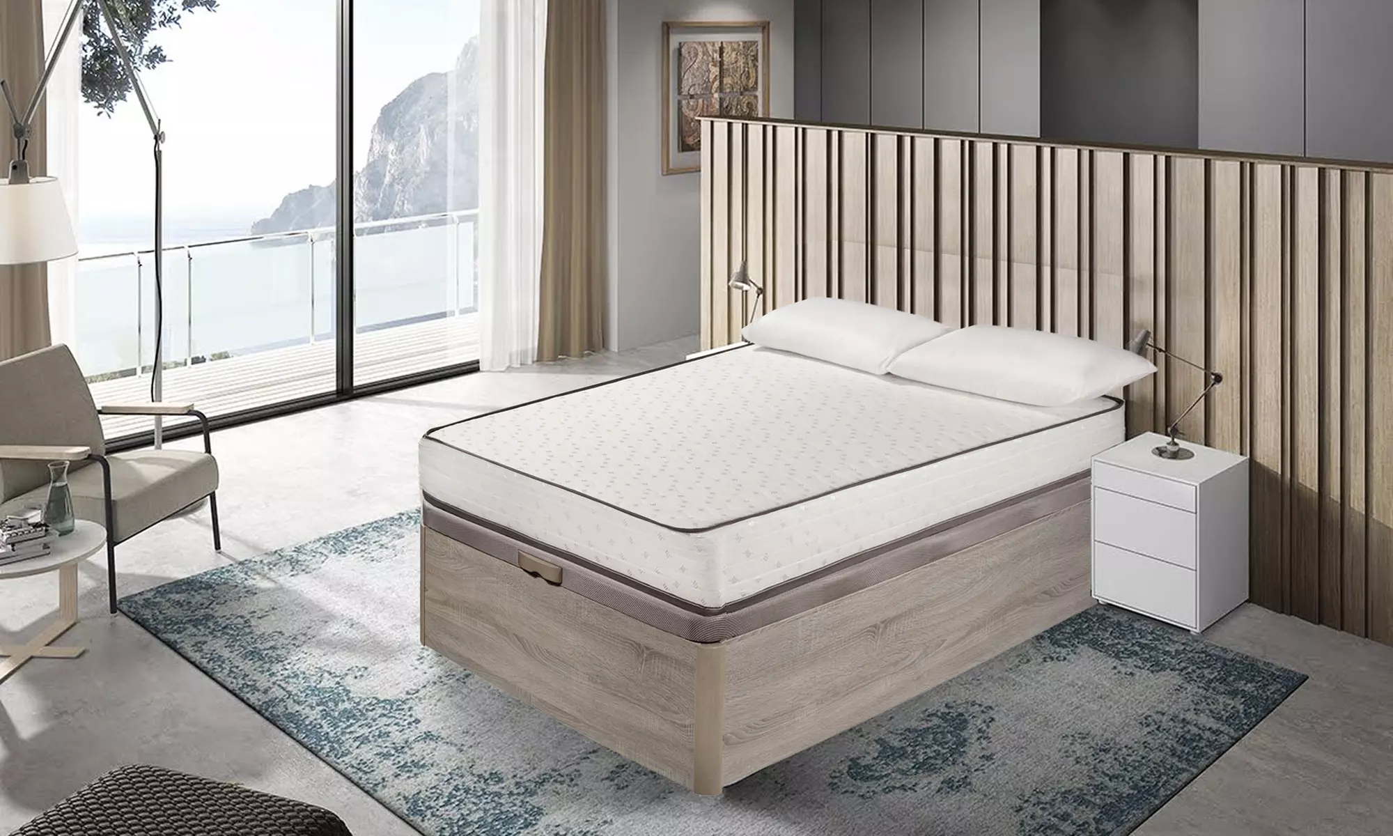 Set de colchón Pronature, canapé de madera y almohada con entrega y montaje incluidos - Primary Image