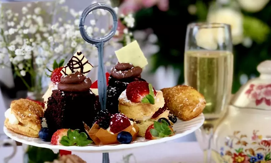 Image 1: Vintage / Sparkling Afternoon Tea or Cheese Board and Glass of Wine