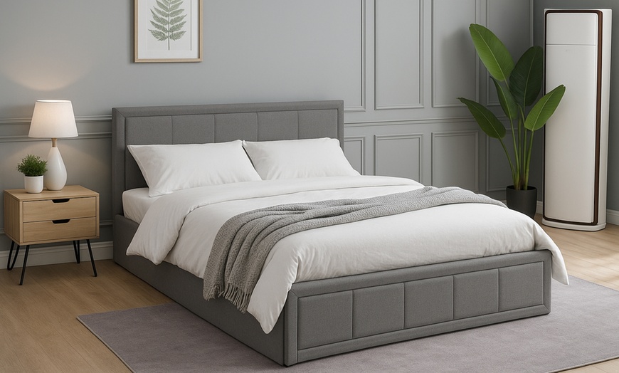 Image 1: Fabric Ottoman Bed with Wooden Frame & Gas Lift Under-Bed Storage 