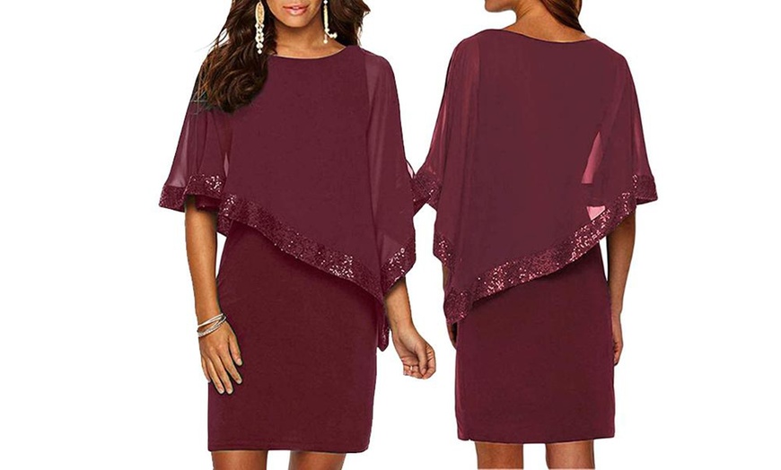 Image 5: Sequin Poncho Overlay Dress