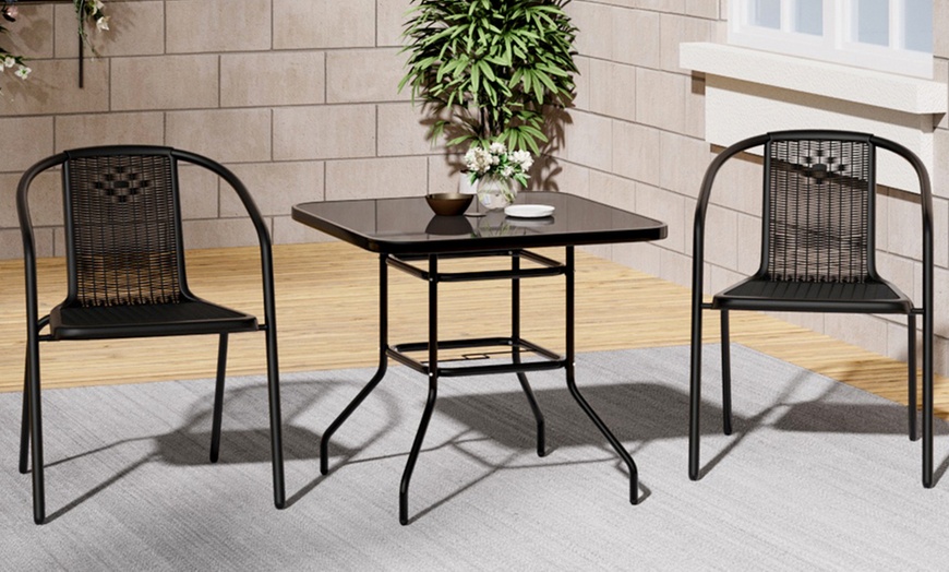 Image 3: Tempered Glass Table with Two Chairs