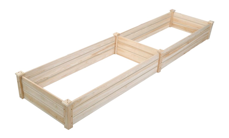 Image 3: Varnish-Coated Solid Wood Raised Garden Bed with Two Compartments