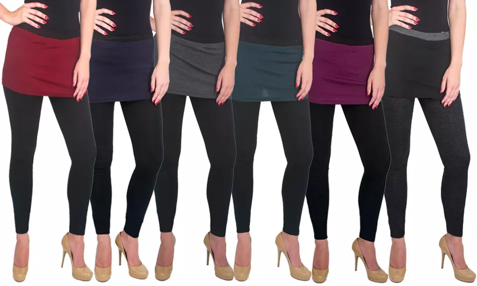 Women's Two-Tone Cotton-Blend Skirt-Leggings (2-Pack) - Primary Image