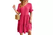 Womens V Neck Short Sleeve Swiss Dot Ruffle Hem Summer Dress - Second Medium