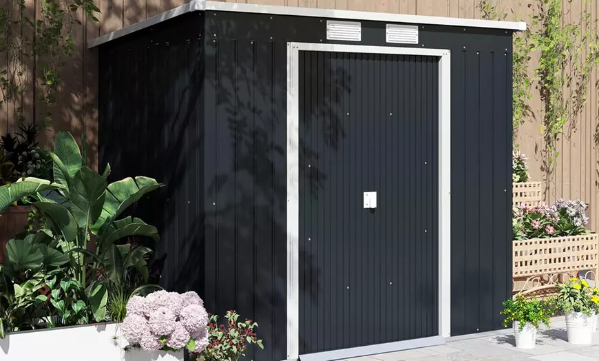 Image 6: Outsunny Lean To Garden Shed in Galvanised Steel, 5.6x6.9ft or 7x4ft