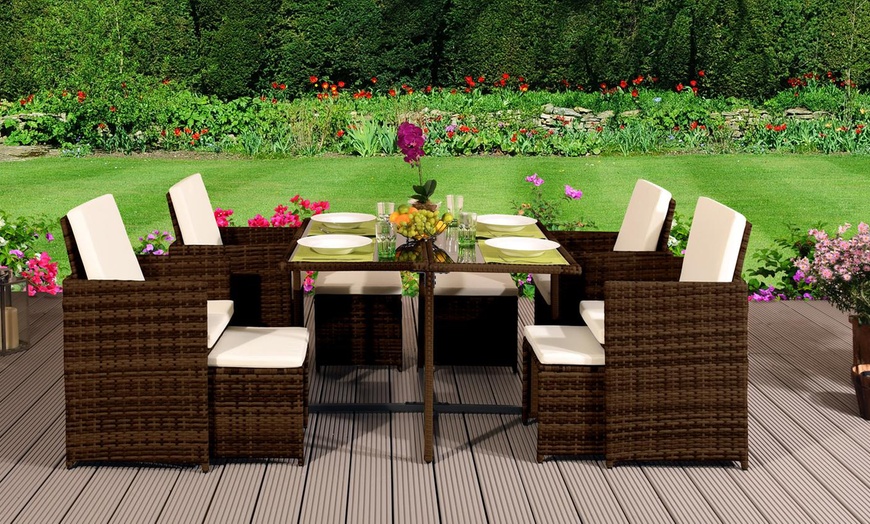 Image 9: 9 or 11 Piece High Back Rattan-Effect Cube Dining Set